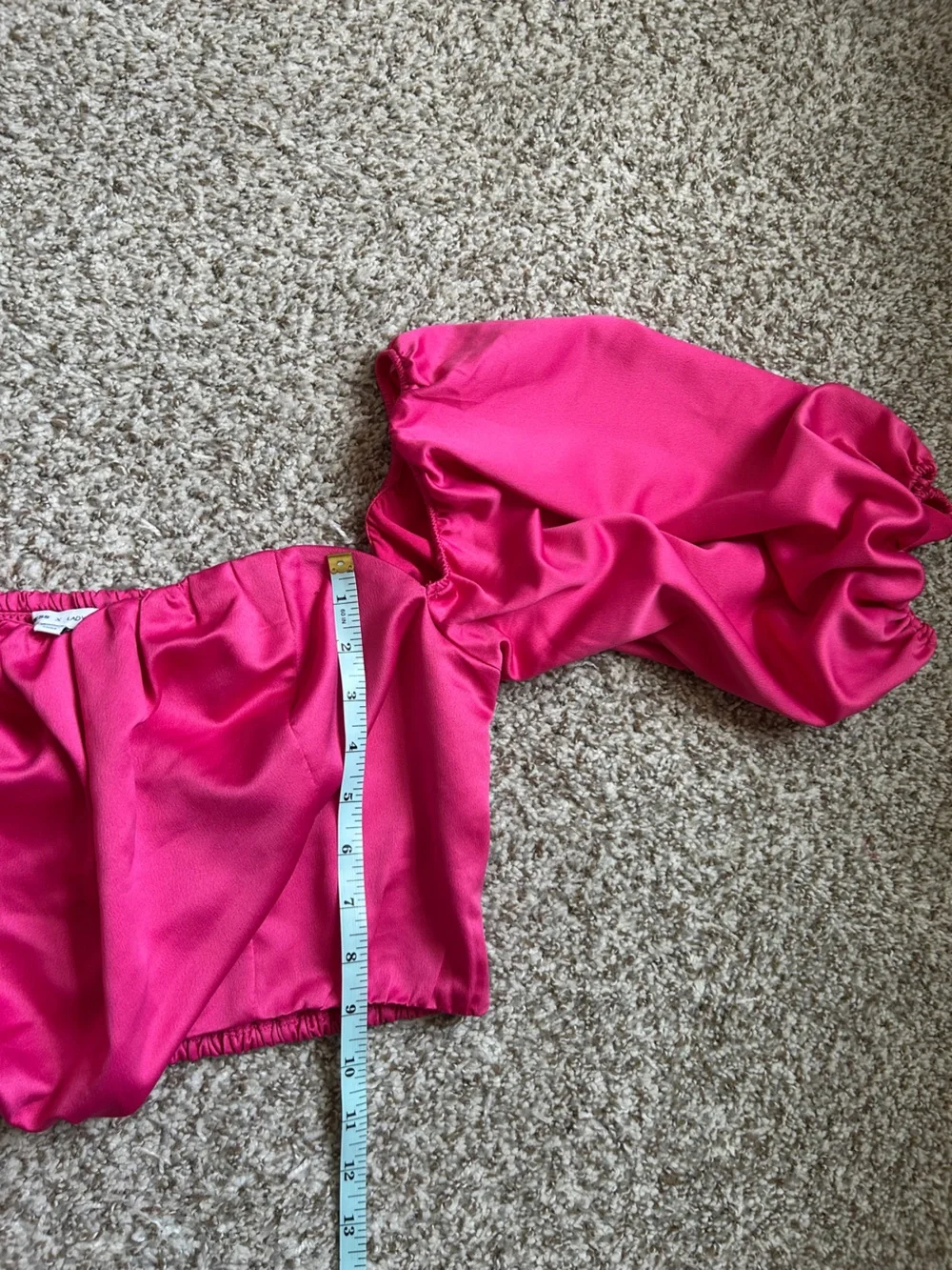 Express x LadyGang Pink Fuchsia Off-Shoulder Puff Sleeve Crop Top Barbie Summer